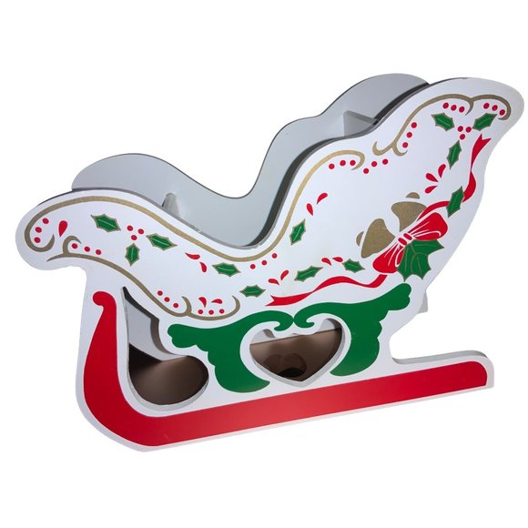 Wood Santa sleigh with Artificial Arrangement Centerpiece vintage - Picture 2 of 15